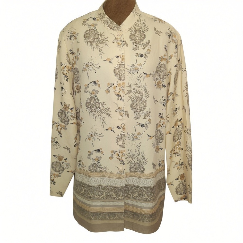 Anna and Frank Vintage Blouse Womens Size L Asian Inspired Print 100% Silk Top